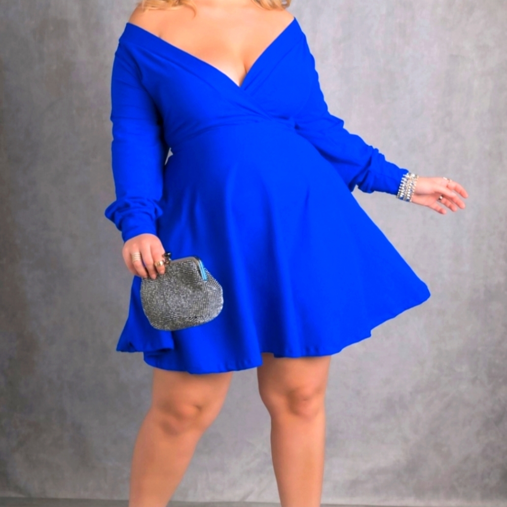 "Focused" Plus Off Shoulder Skater Mini Dress